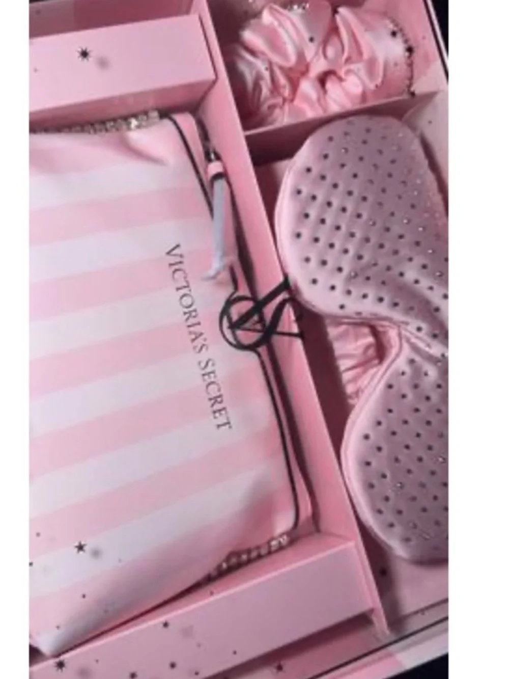 Victoria's Secret Pink Striped Sleep Travel Set with Rhinestone set exclusive ed